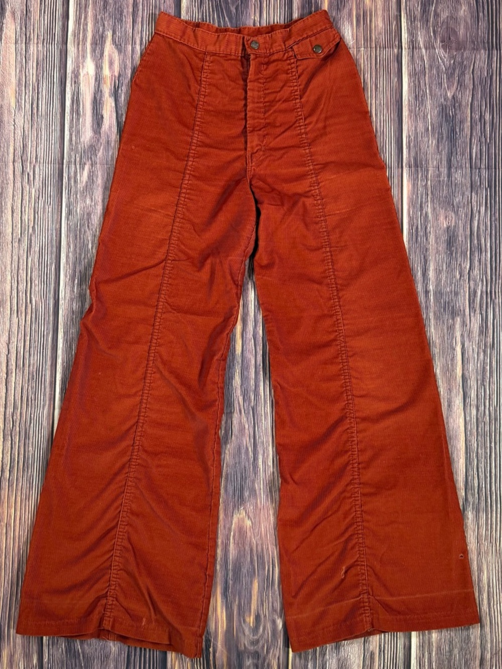 70s‎ Vintage Wide Leg Thin Corduroy Orange/Brown Flare Bellbottom Pants